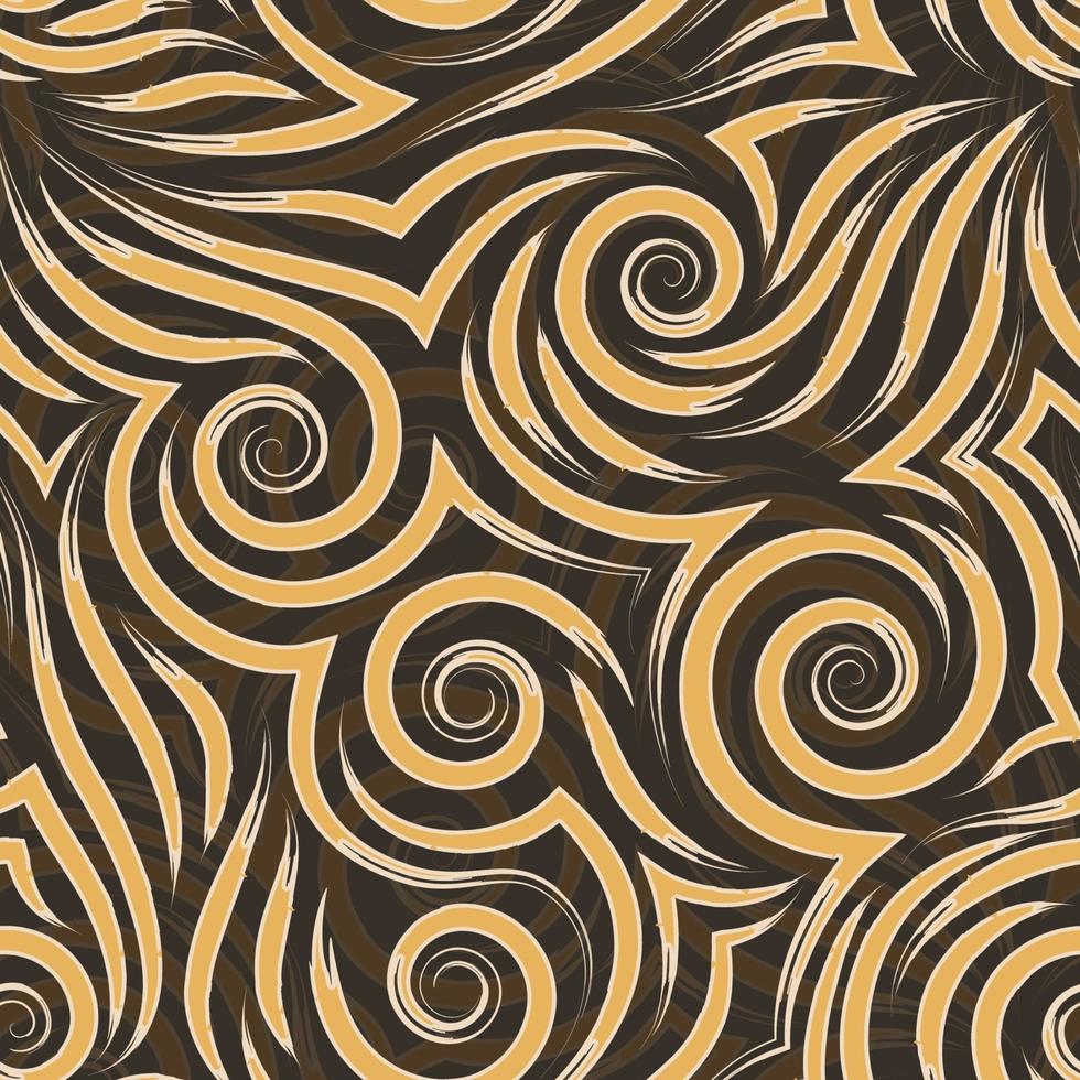vector naadloze patroon van oranje en beige spiralen van lijnen en hoeken. gladde textuur op een bruine achtergrond.