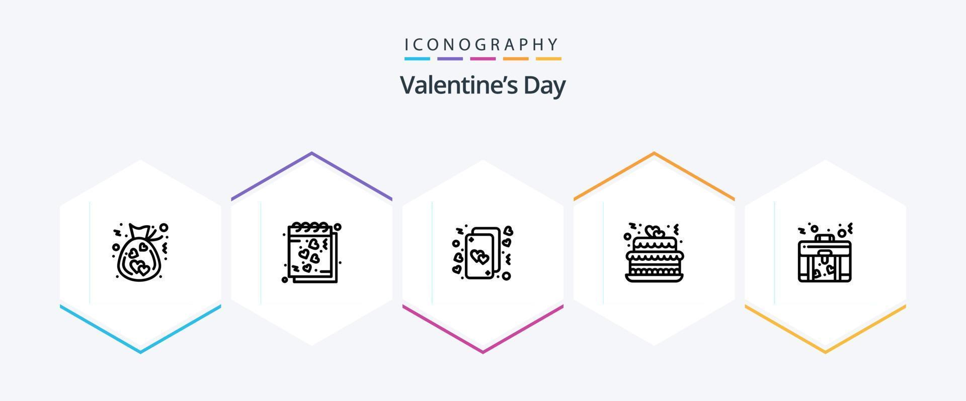 valentijnsdag dag 25 lijn icoon pak inclusief feest. liefde. romantisch. taart. leven vector