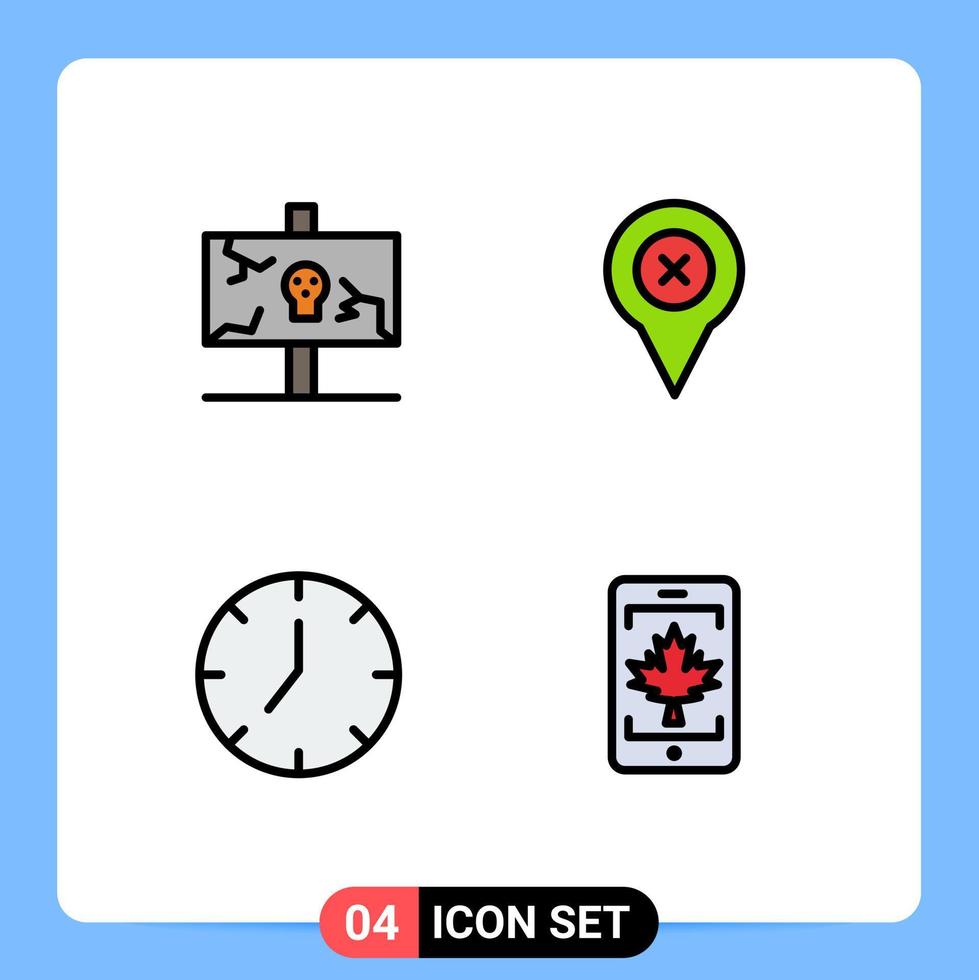 pak van 4 modern gevulde lijn vlak kleuren tekens en symbolen voor web afdrukken media zo net zo Pasen klok oud pin media speler bewerkbare vector ontwerp elementen
