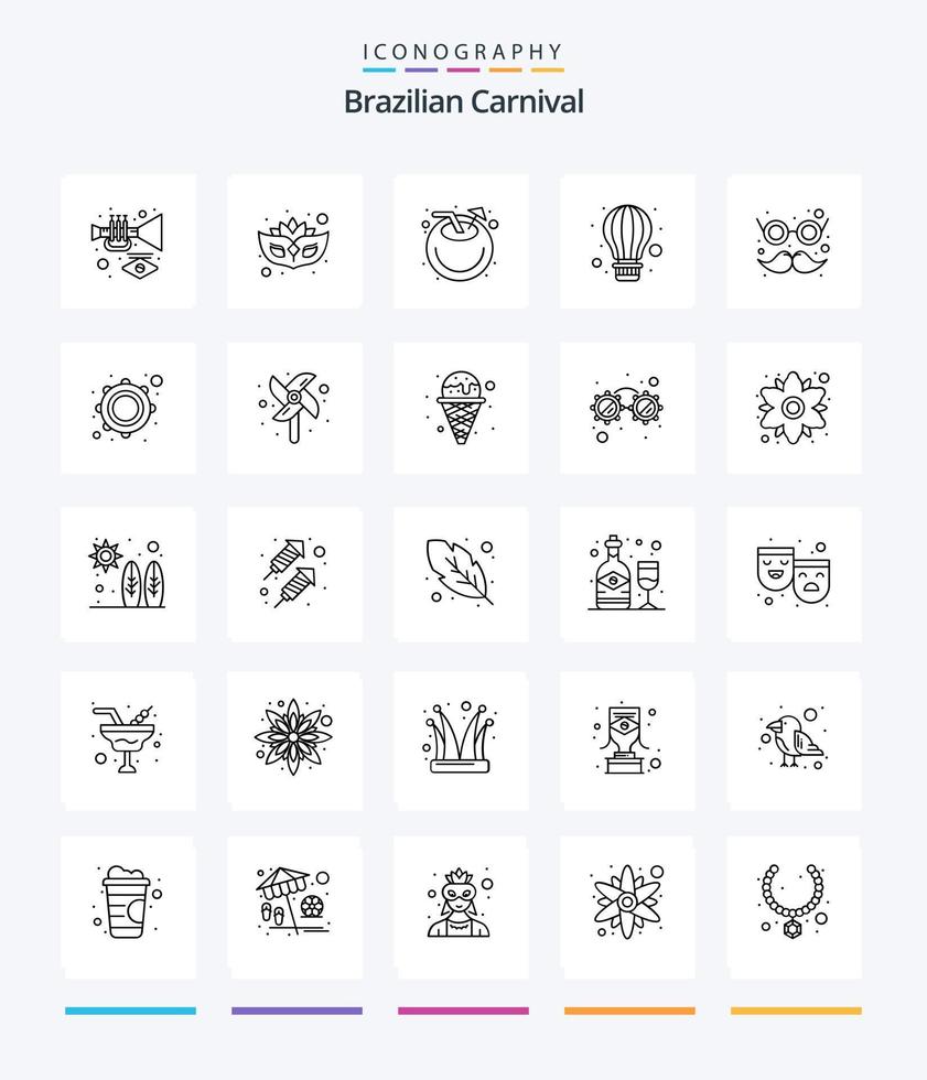 creatief braziliaans carnaval 25 schets icoon pak zo net zo kostuum. bril. kokosnoot. heet lucht. ballon vector
