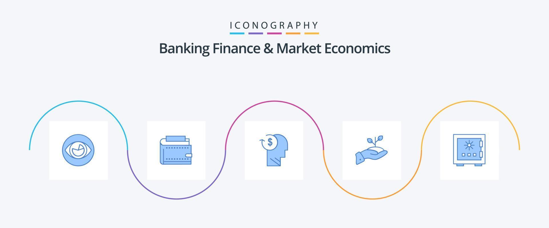 bank financiën en markt economie blauw 5 icoon pak inclusief groei. profiel. geld. medewerker. avatar vector