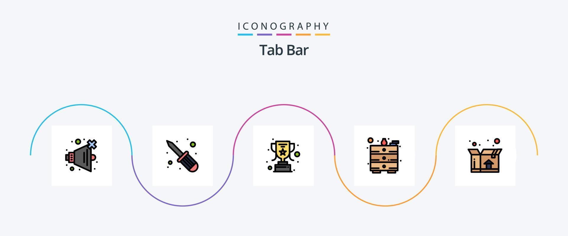 tab bar lijn gevulde vlak 5 icoon pak inclusief . trofee. Verzenden. doos vector