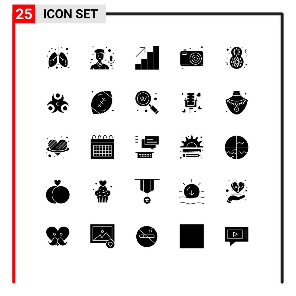 modern reeks van 25 solide glyphs pictogram van geschenk dag analytics camera vader bewerkbare vector ontwerp elementen