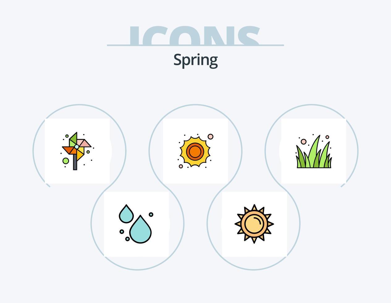 voorjaar lijn gevulde icoon pak 5 icoon ontwerp. zomer. bloem. mand. het weer. regen vector