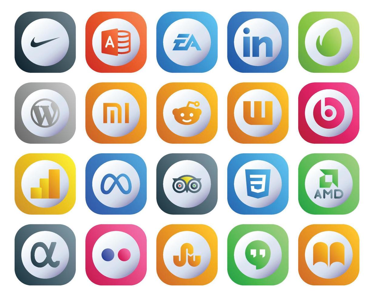 20 sociaal media icoon pak inclusief reizen facebook cms meta beats pil vector