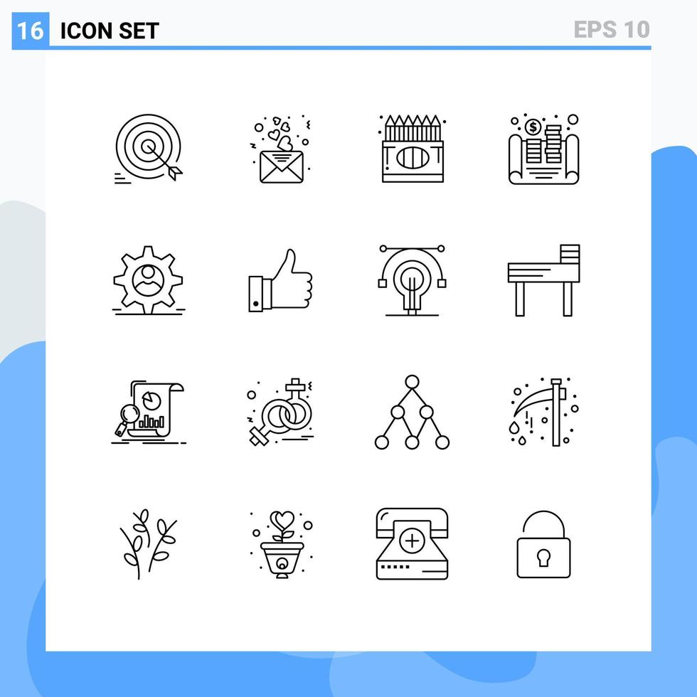 16 creatief pictogrammen modern tekens en symbolen van Bedrijfsmiddel munten mail contant geld tekening bewerkbare vector ontwerp elementen