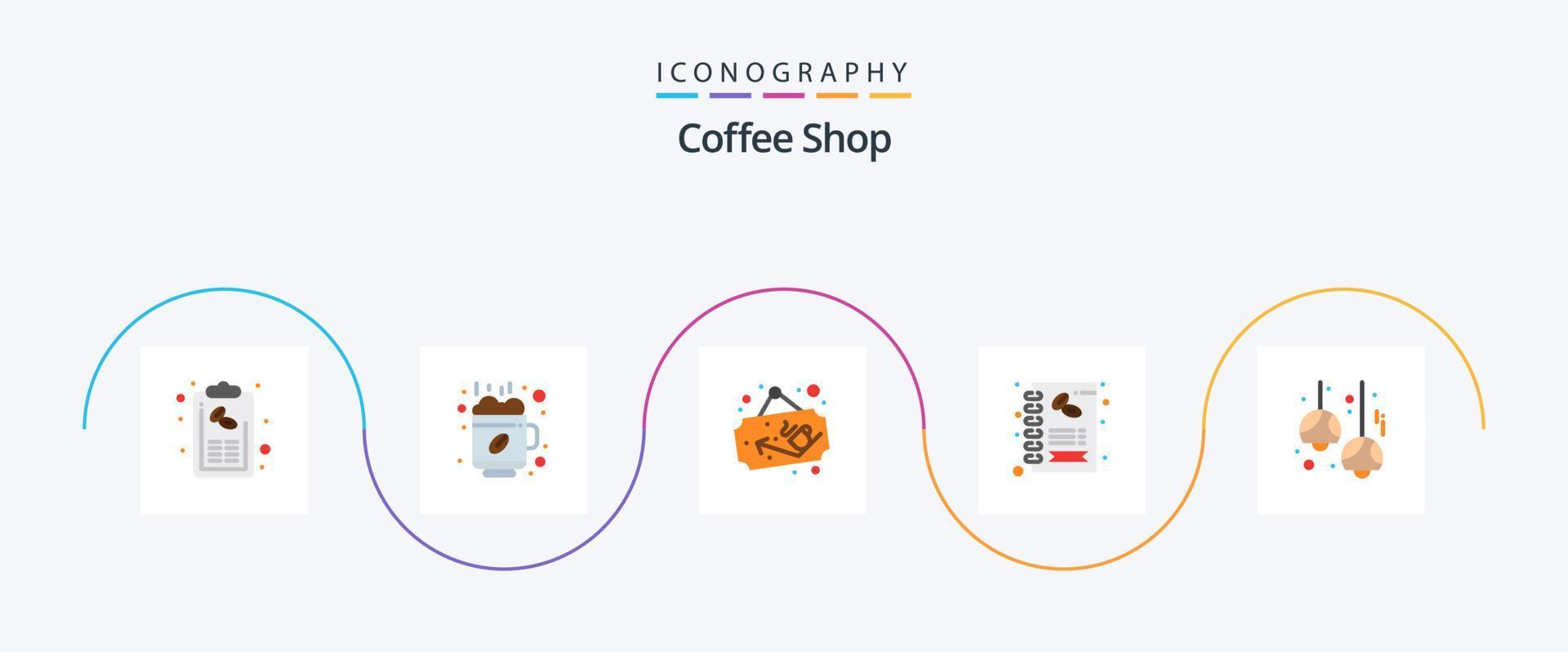 koffie winkel vlak 5 icoon pak inclusief lamp. menu. beker. koffie. teken bord vector