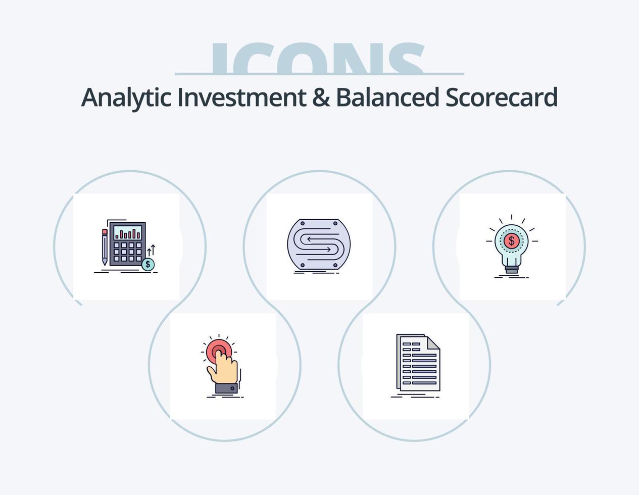 analytisch investering en evenwichtig score kaart lijn gevulde icoon pak 5 icoon ontwerp. dollar. bankbiljetten. rang. strategie. meten vector