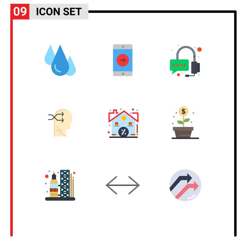 reeks van 9 modern ui pictogrammen symbolen tekens voor landgoed denken mobiel toepassing brian mentaal chang bewerkbare vector ontwerp elementen