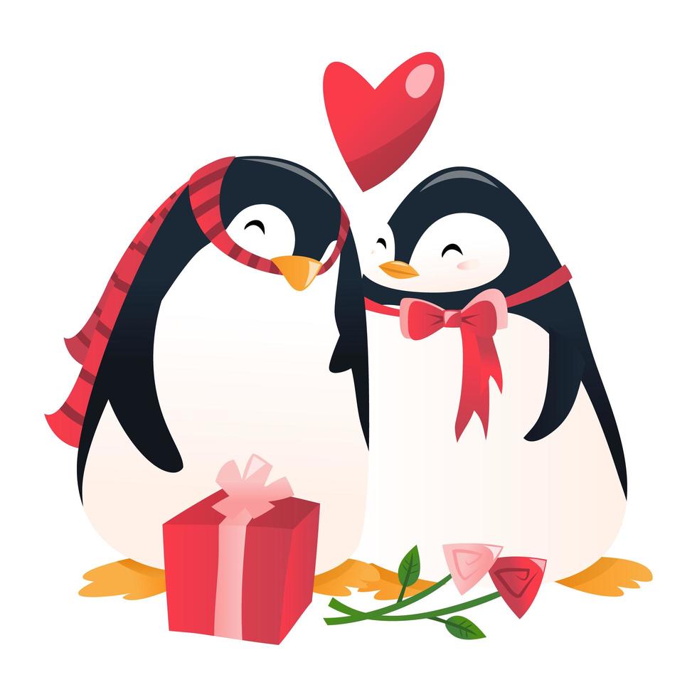 super schattig cartoon pinguïn paar verliefd. vector