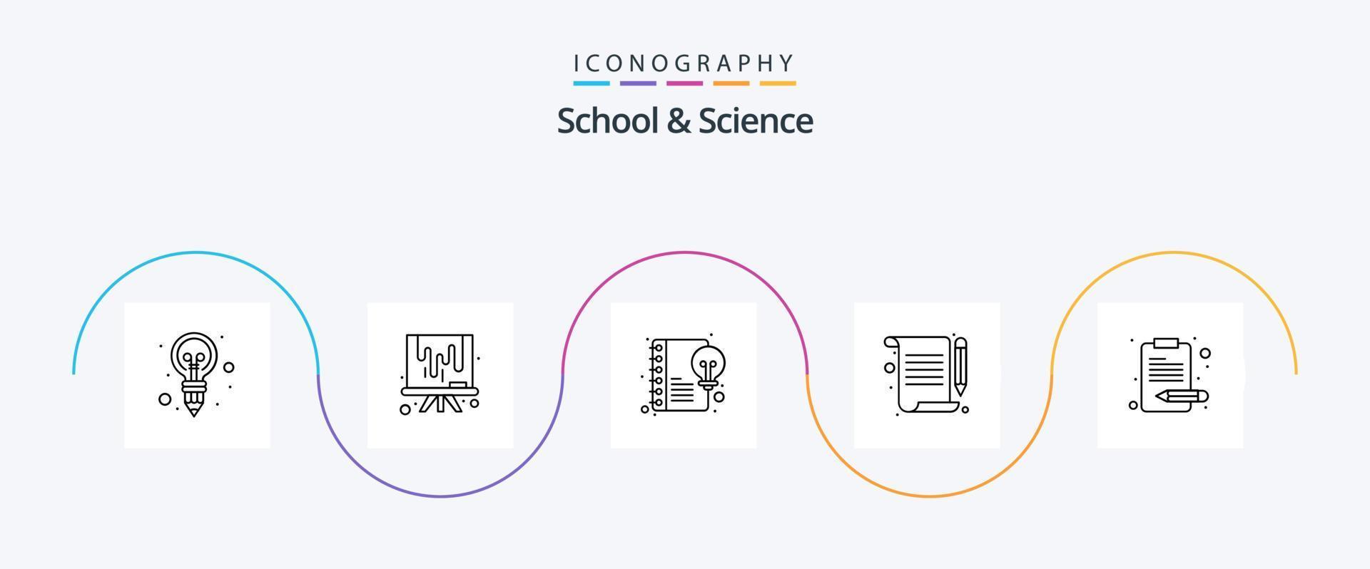 school- en wetenschap lijn 5 icoon pak inclusief inhoud. inhoud. schrijven. document vector