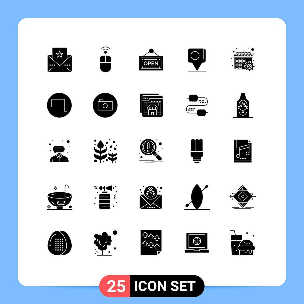 gebruiker koppel pak van 25 eenvoudig solide glyphs van instellingen uitrusting winkel kalender vlag bewerkbare vector ontwerp elementen