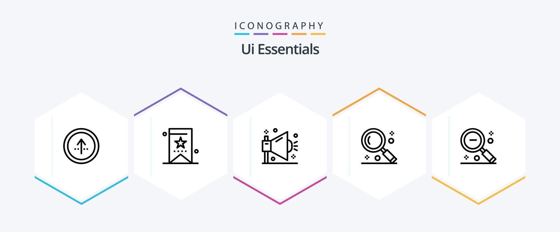 ui essentials 25 lijn icoon pak inclusief vergrotend. koppel. label. roepen. optimalisatie vector