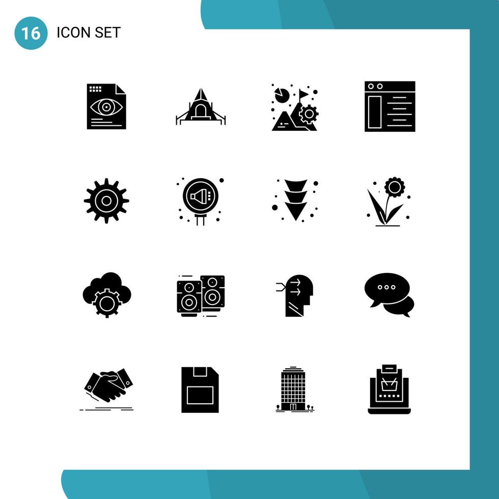 16 thematisch vector solide glyphs en bewerkbare symbolen van wiel uitrusting bedrijf server web bewerkbare vector ontwerp elementen