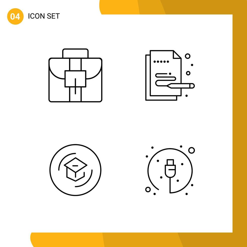 pictogram reeks van 4 gemakkelijk gevulde lijn vlak kleuren van aktentas kennis creatief pen school- bewerkbare vector ontwerp elementen