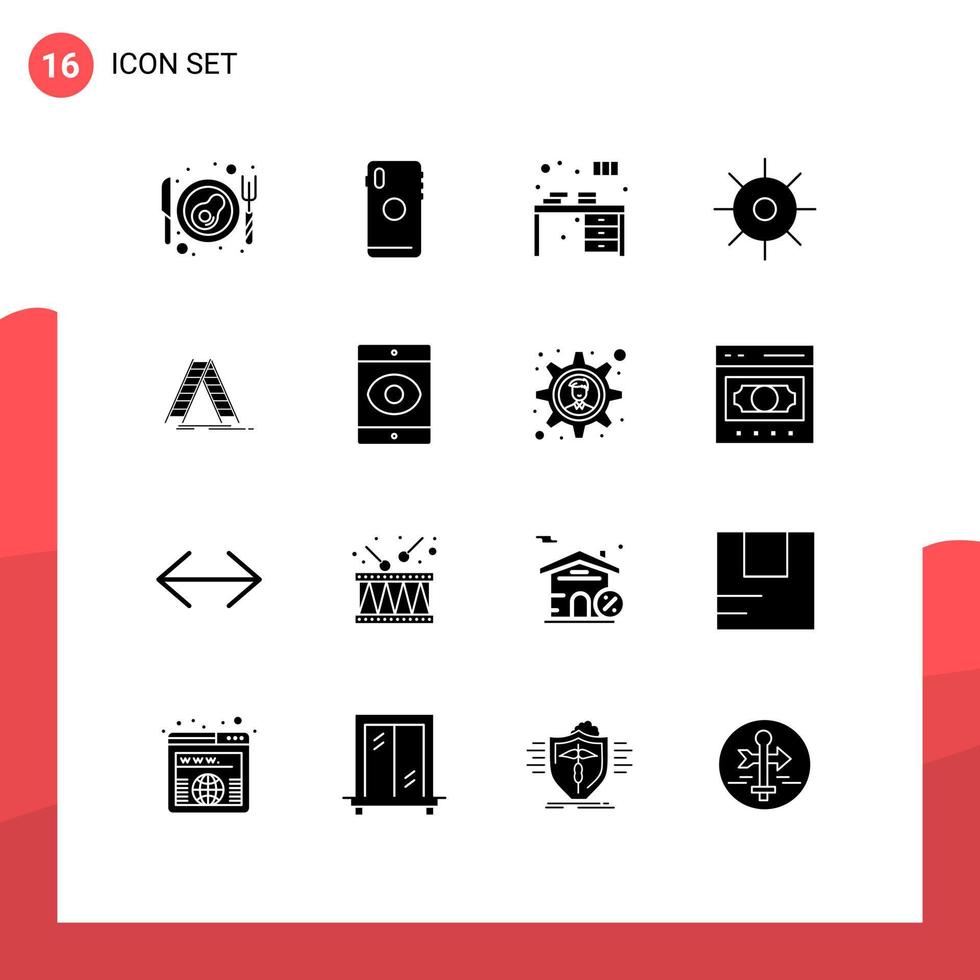16 universeel solide glyphs reeks voor web en mobiel toepassingen ladder wetenschap tafel laboratorium versieren bewerkbare vector ontwerp elementen