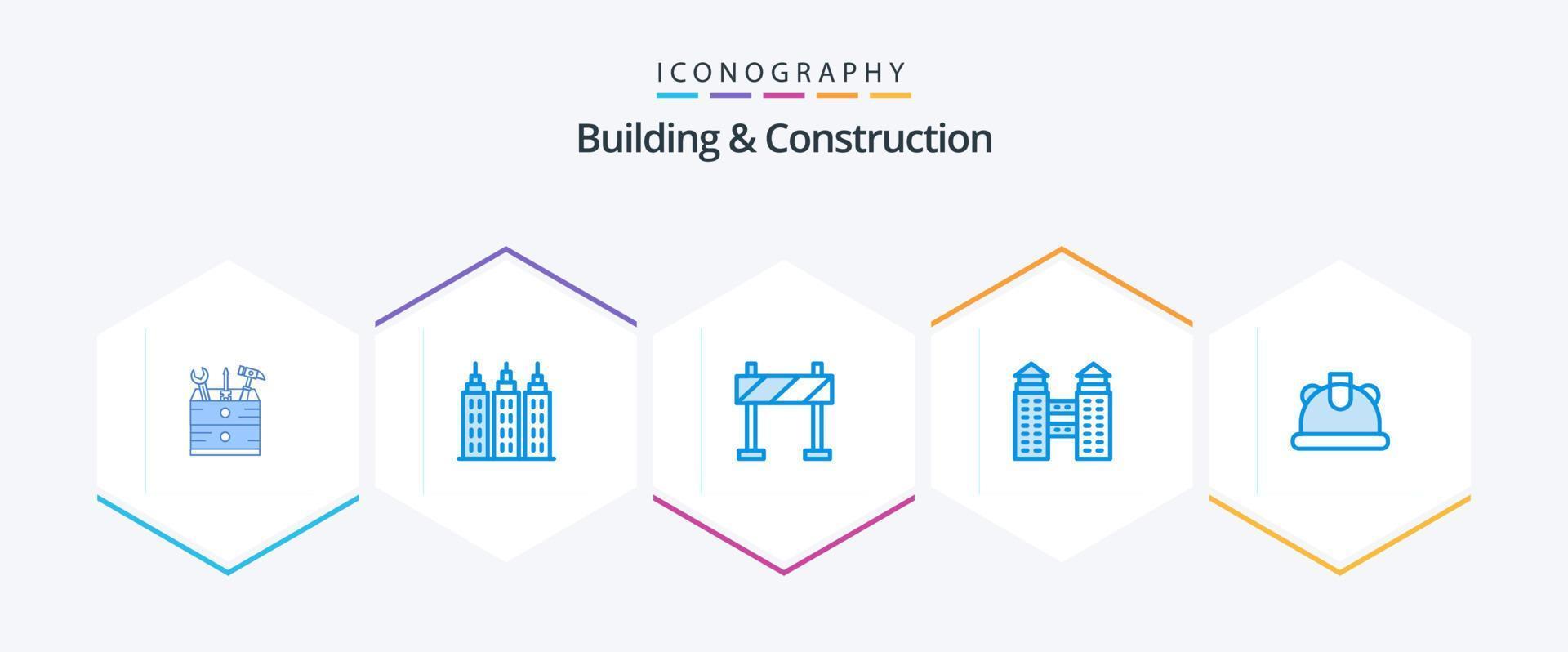 gebouw en bouw 25 blauw icoon pak inclusief . helm. barrière. bouw. bouw vector