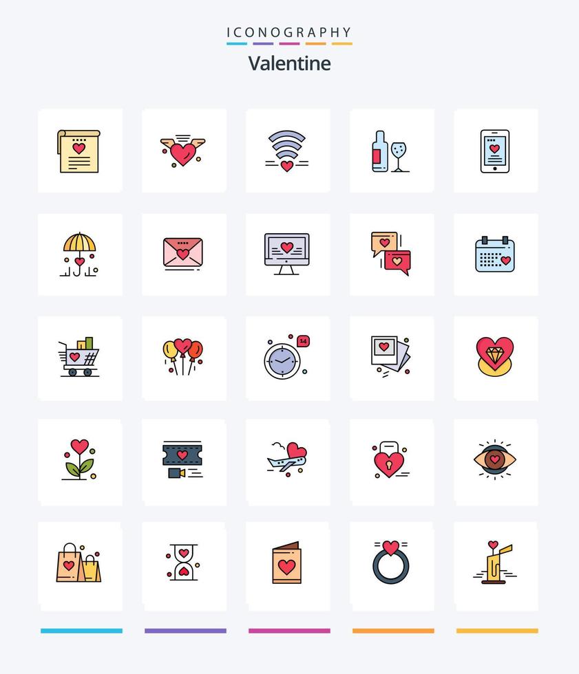 creatief Valentijn 25 lijn gevulde icoon pak zo net zo liefde. liefde. Wifi. glas. drinken vector
