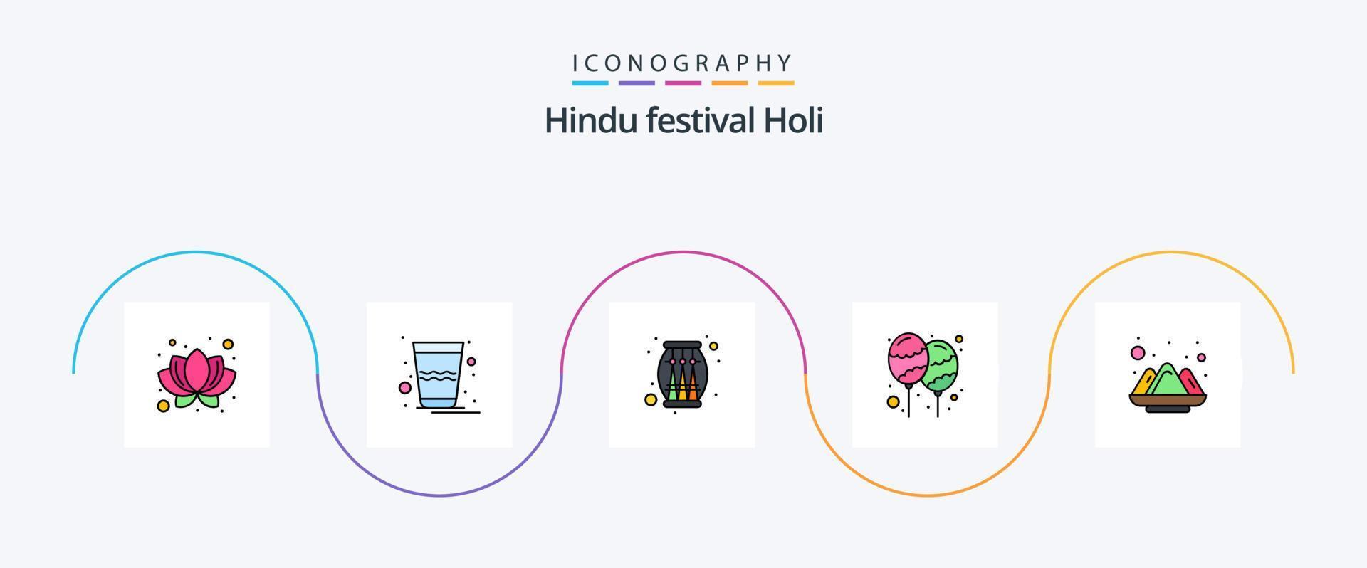 holi lijn gevulde vlak 5 icoon pak inclusief holi. vieren. muziek. feest. decoratie vector