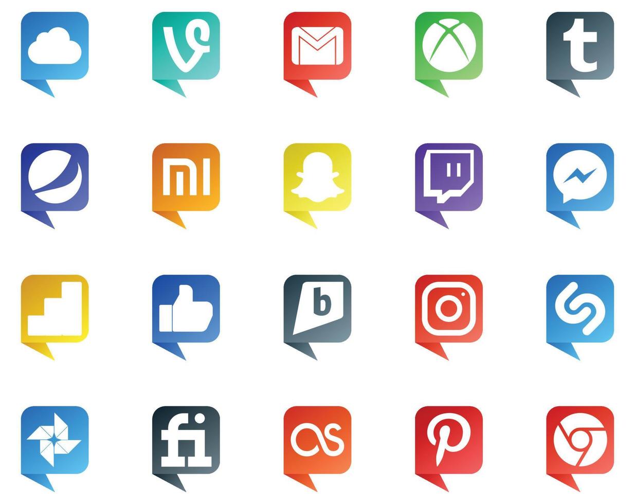 20 sociaal media toespraak bubbel stijl logo Leuk vinden foto instagram xiaomi heldere vlieger google analytics vector