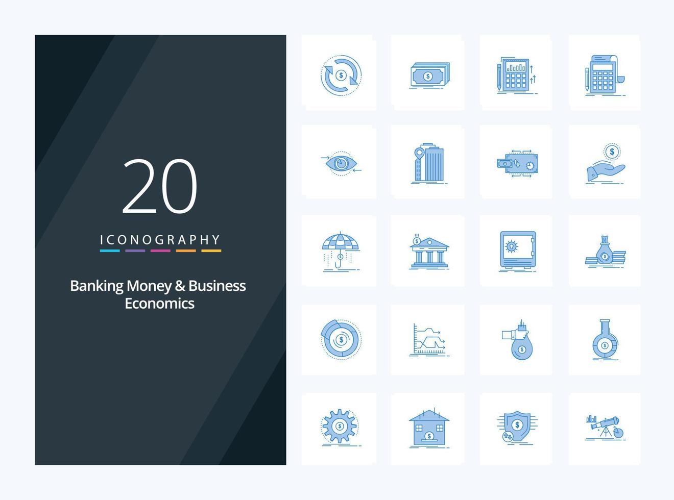 20 bank geld en bedrijf economie blauw kleur icoon voor presentatie vector