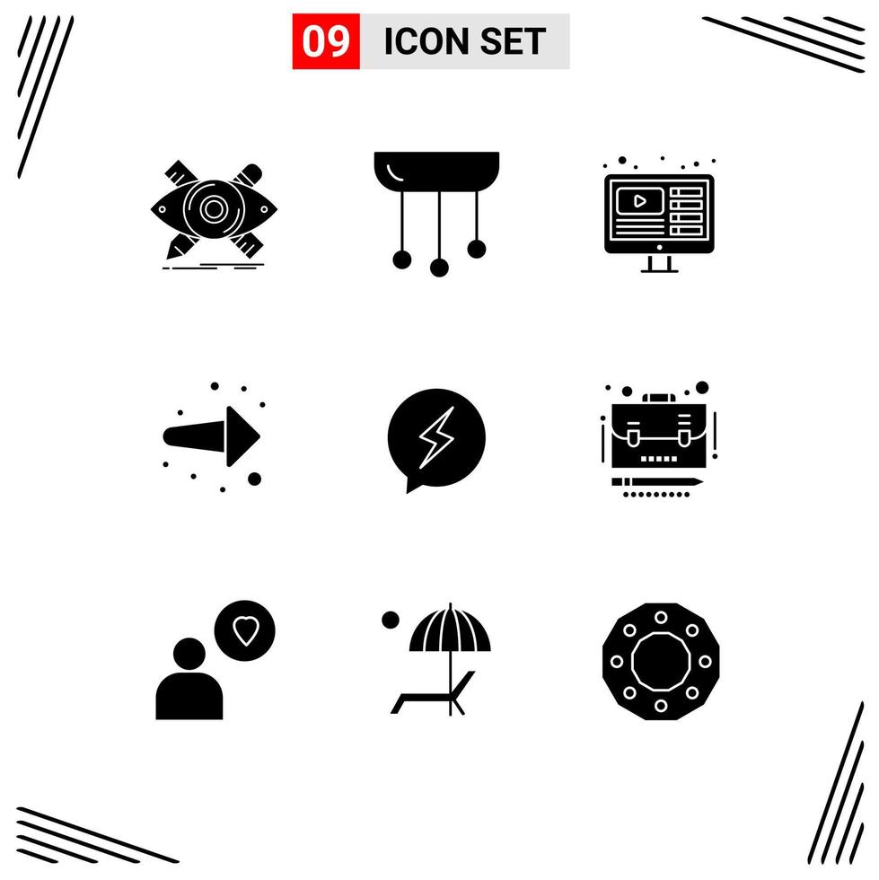 modern reeks van 9 solide glyphs pictogram van Rechtsaf terug interieur pijl u knol bewerkbare vector ontwerp elementen