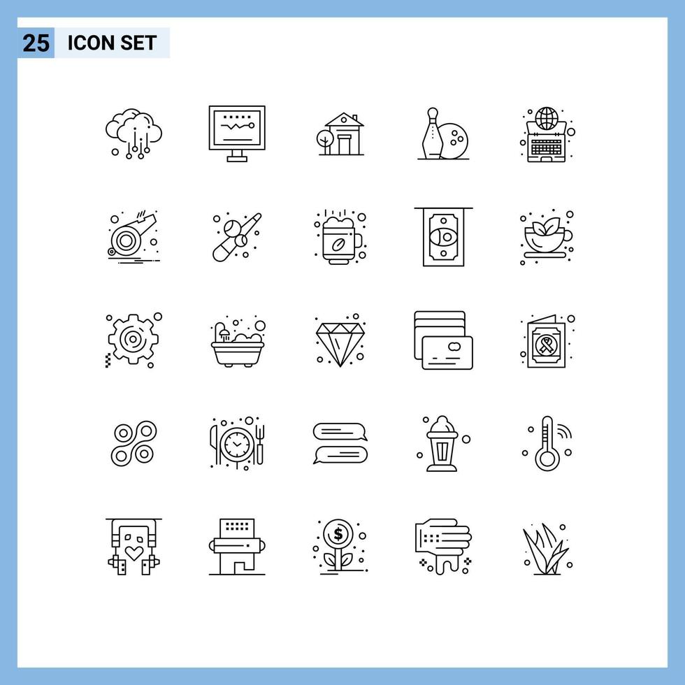 25 lijn concept voor websites mobiel en apps wereldbol kegling gebouw kommen werkzaamheid bewerkbare vector ontwerp elementen