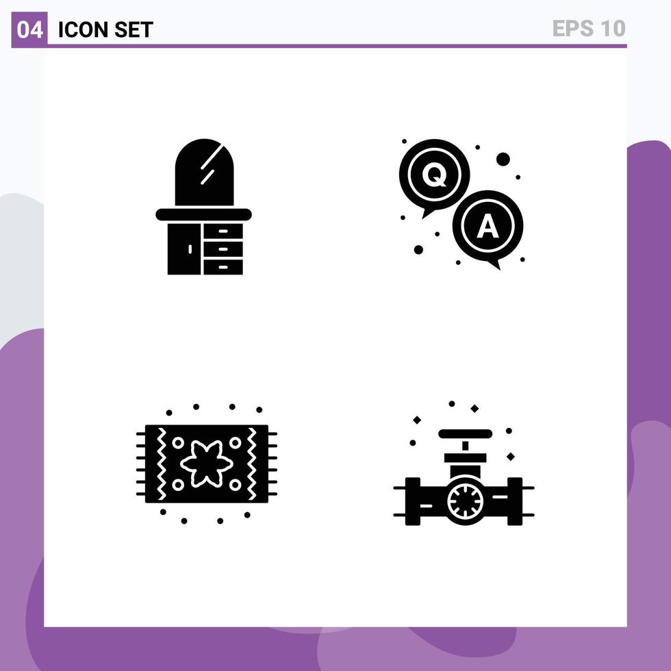 4 solide glyph concept voor websites mobiel en apps huis meubilair antwoord enquête peilen bewerkbare vector ontwerp elementen