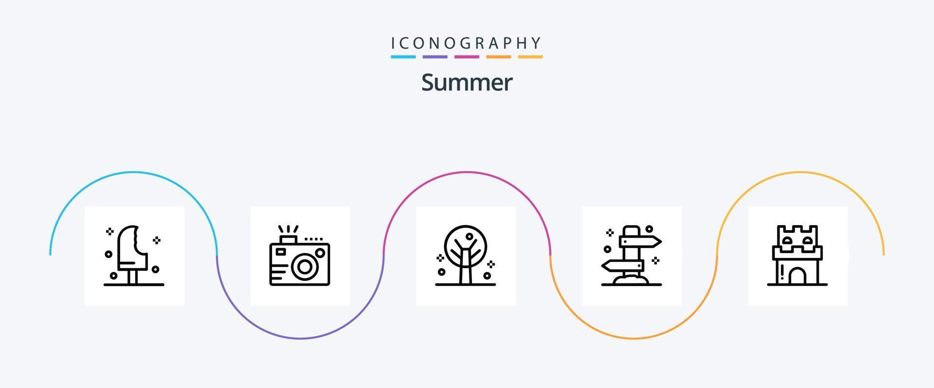 zomer lijn 5 icoon pak inclusief vakantie. zomer. fotografie. vakantie. boom vector