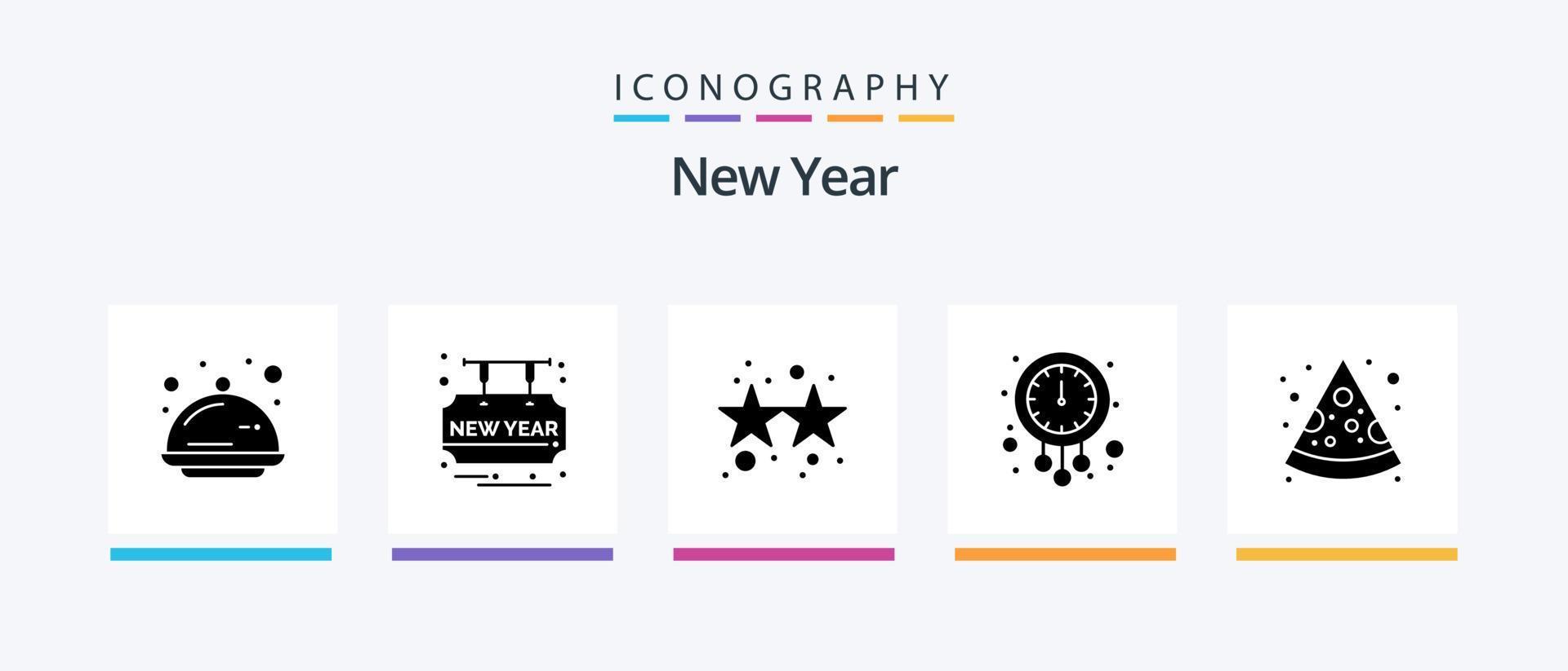 nieuw jaar glyph 5 icoon pak inclusief horloge. nieuw jaar. partij tijd. middernacht. sterren. creatief pictogrammen ontwerp vector