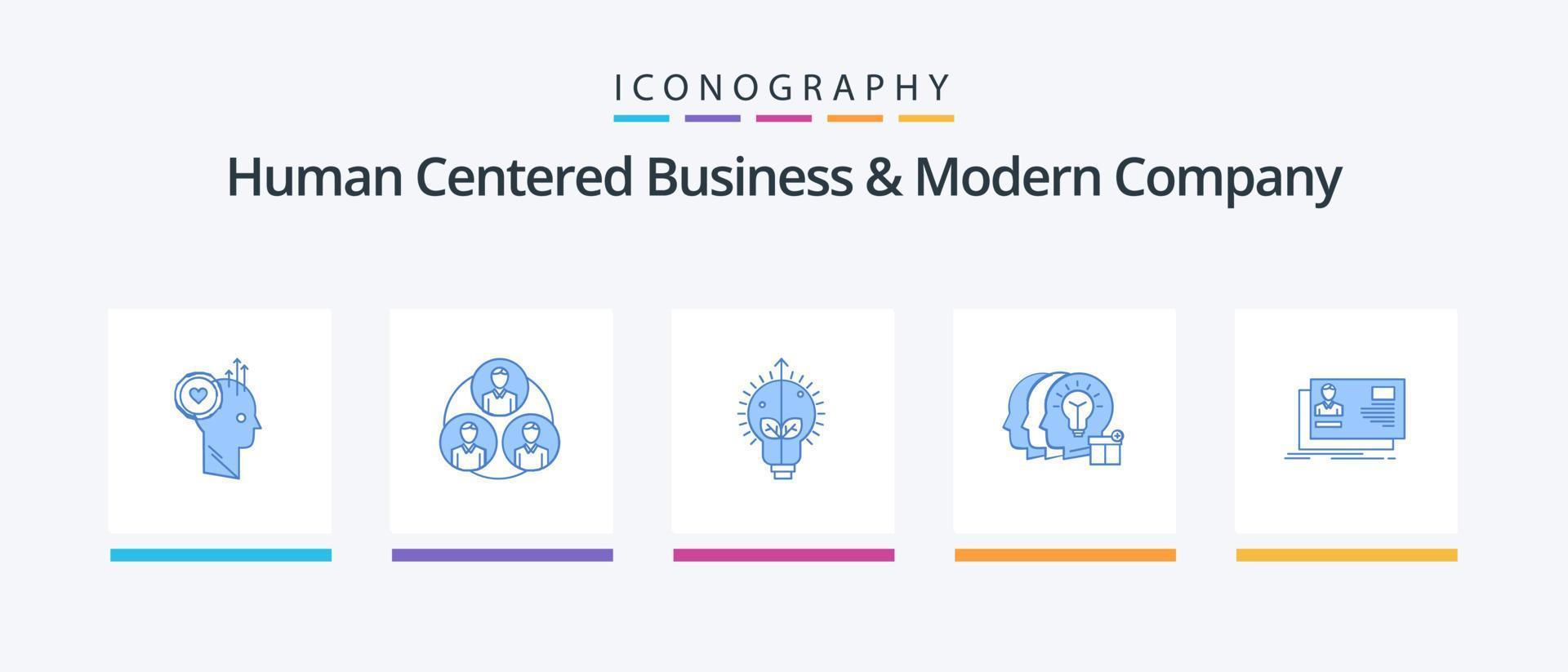 menselijk gecentreerd bedrijf en modern bedrijf blauw 5 icoon pak inclusief ID kaart. overdracht. cirkel. deel. licht. creatief pictogrammen ontwerp vector