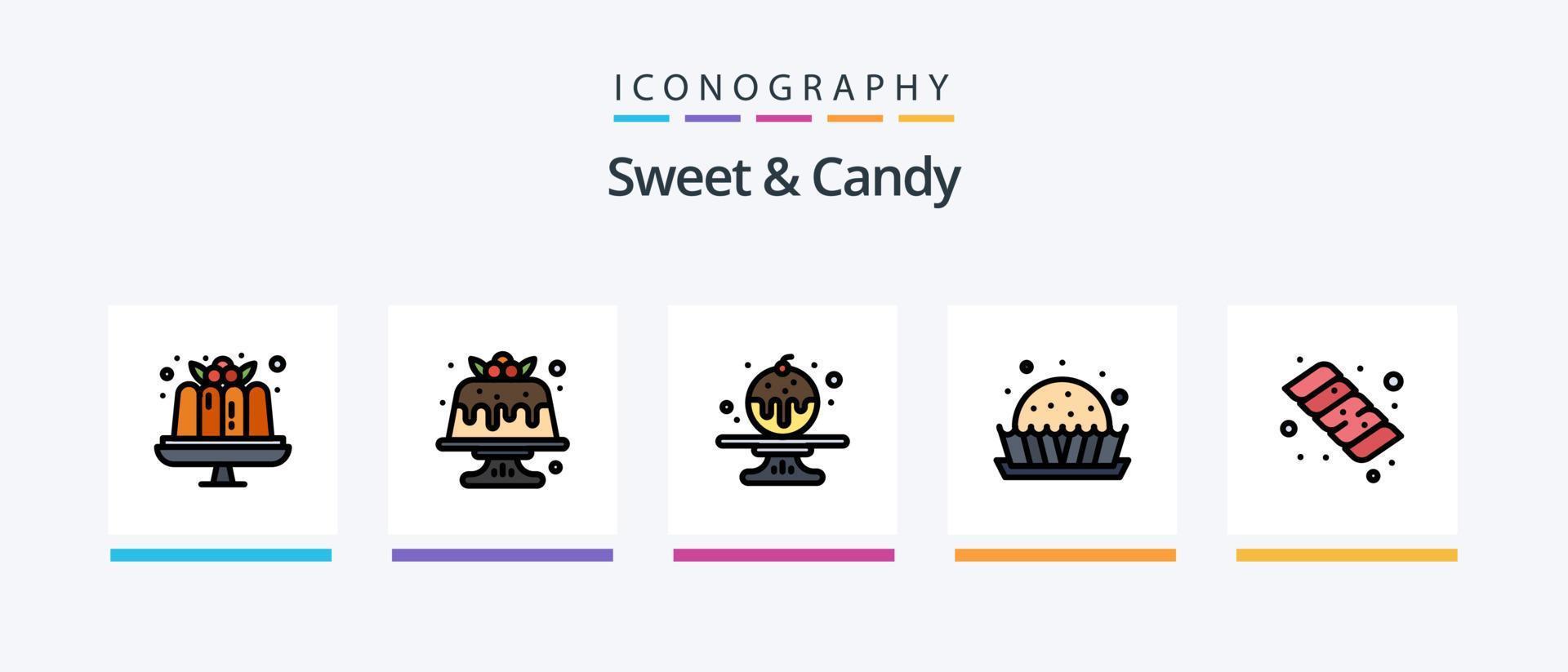 zoet en snoep lijn gevulde 5 icoon pak inclusief taart. zoet. voedsel. snoepgoed. donut. creatief pictogrammen ontwerp vector