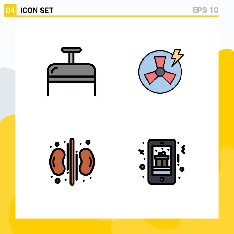 4 universeel gevulde lijn vlak kleuren reeks voor web en mobiel toepassingen zak nieren ventilator fabriek Kerstmis bewerkbare vector ontwerp elementen