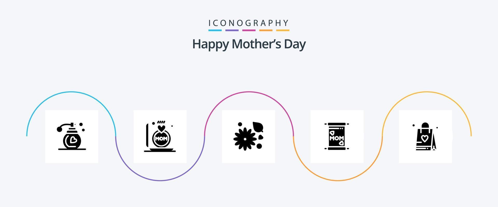 gelukkig moeders dag glyph 5 icoon pak inclusief moeder. kaart . moeder. boterbloem bloem vector