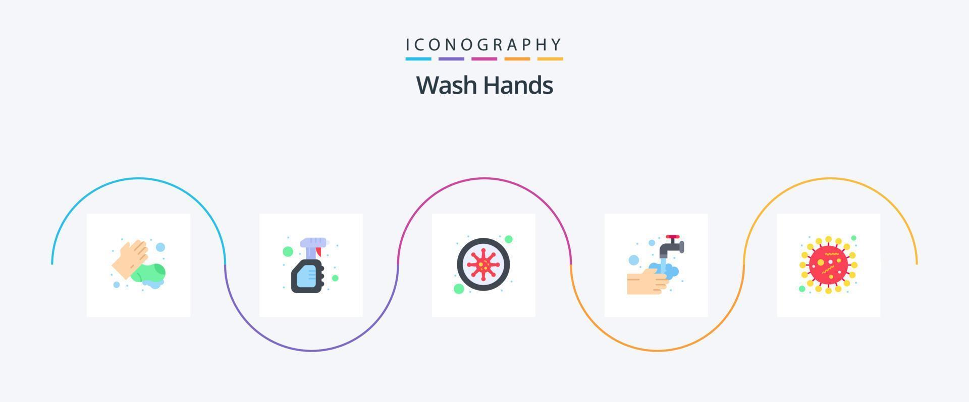 wassen handen vlak 5 icoon pak inclusief bubbel. wassen. virus. medisch. bloed vector