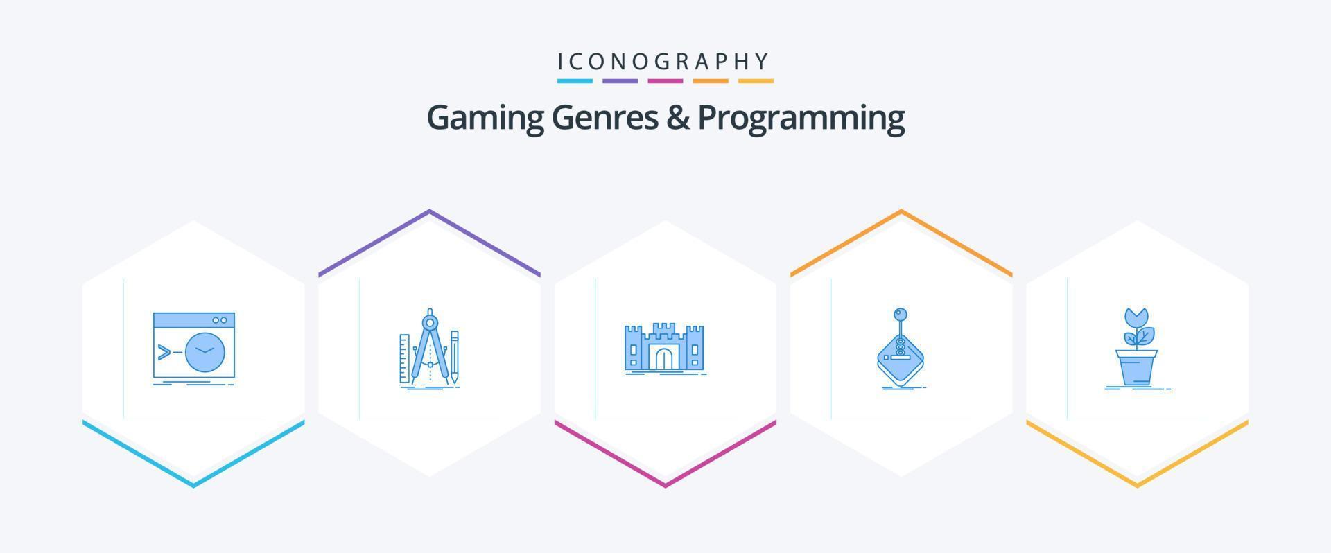 gaming genres en programmering 25 blauw icoon pak inclusief gamen. speelhal. wiskunde. mijlpaal. fort vector