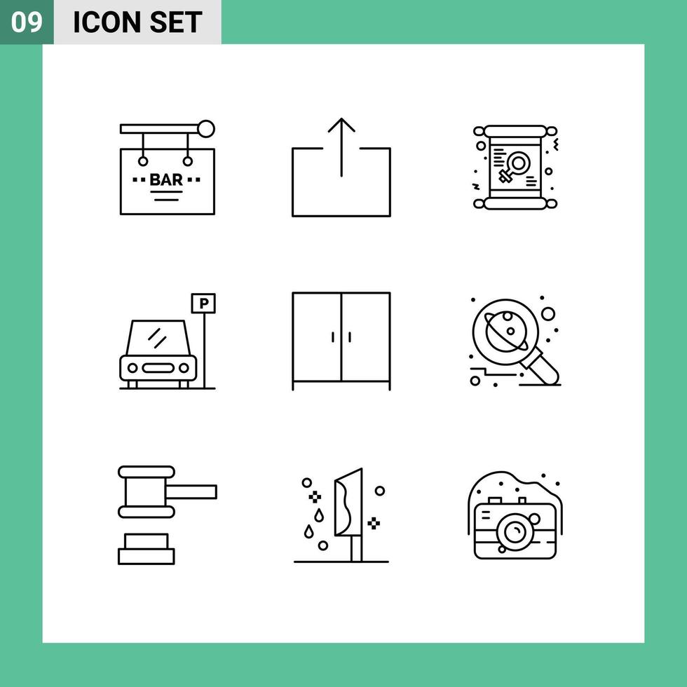 voorraad vector icoon pak van 9 lijn tekens en symbolen voor meubilair teken kaart parkeren Dames bewerkbare vector ontwerp elementen