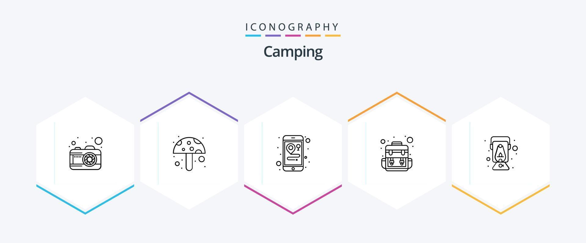 camping 25 lijn icoon pak inclusief . olie lamp. mobiel. olie. lamp vector