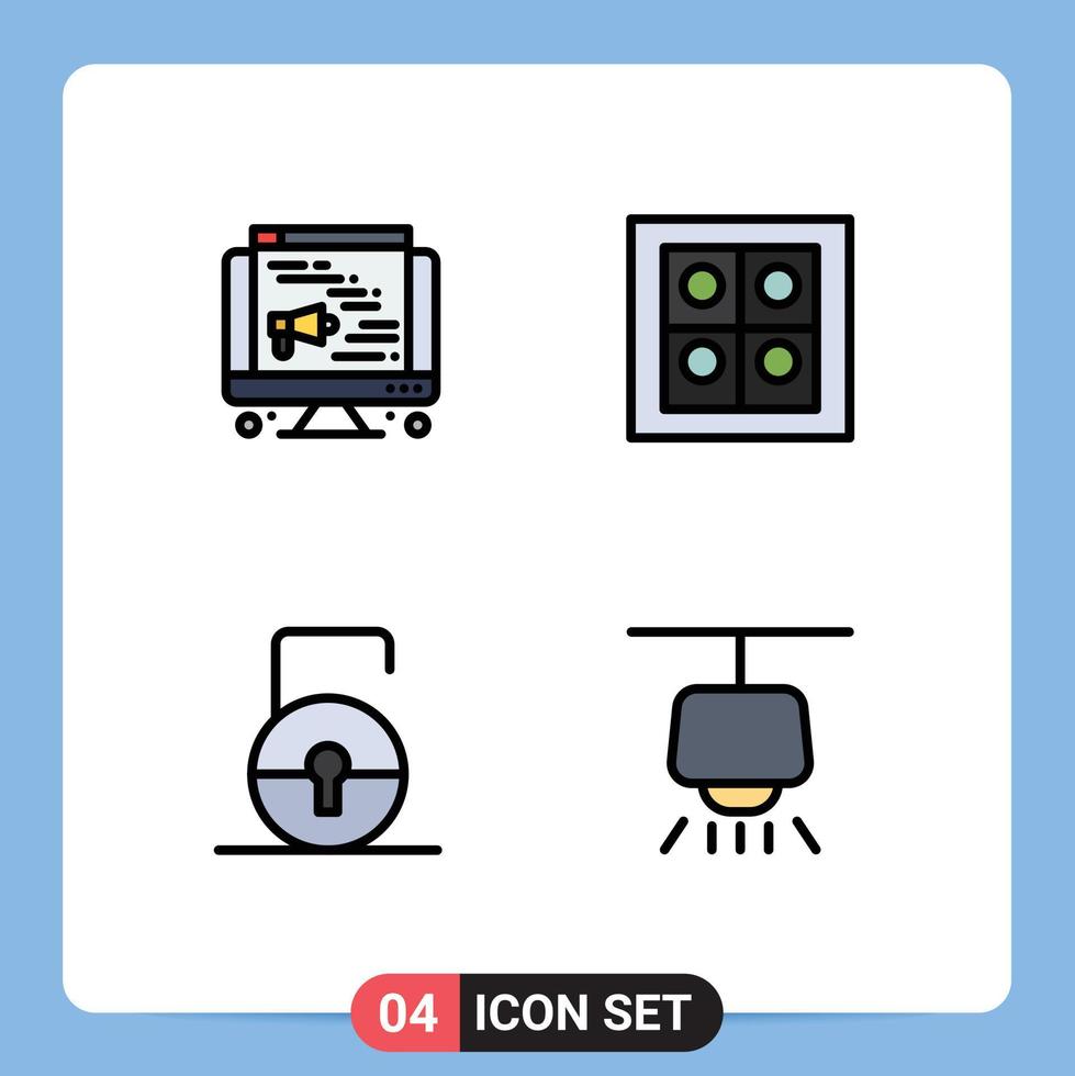 bewerkbare vector lijn pak van 4 gemakkelijk gevulde lijn vlak kleuren van computer veiligheid gas- sleutel lamp bewerkbare vector ontwerp elementen