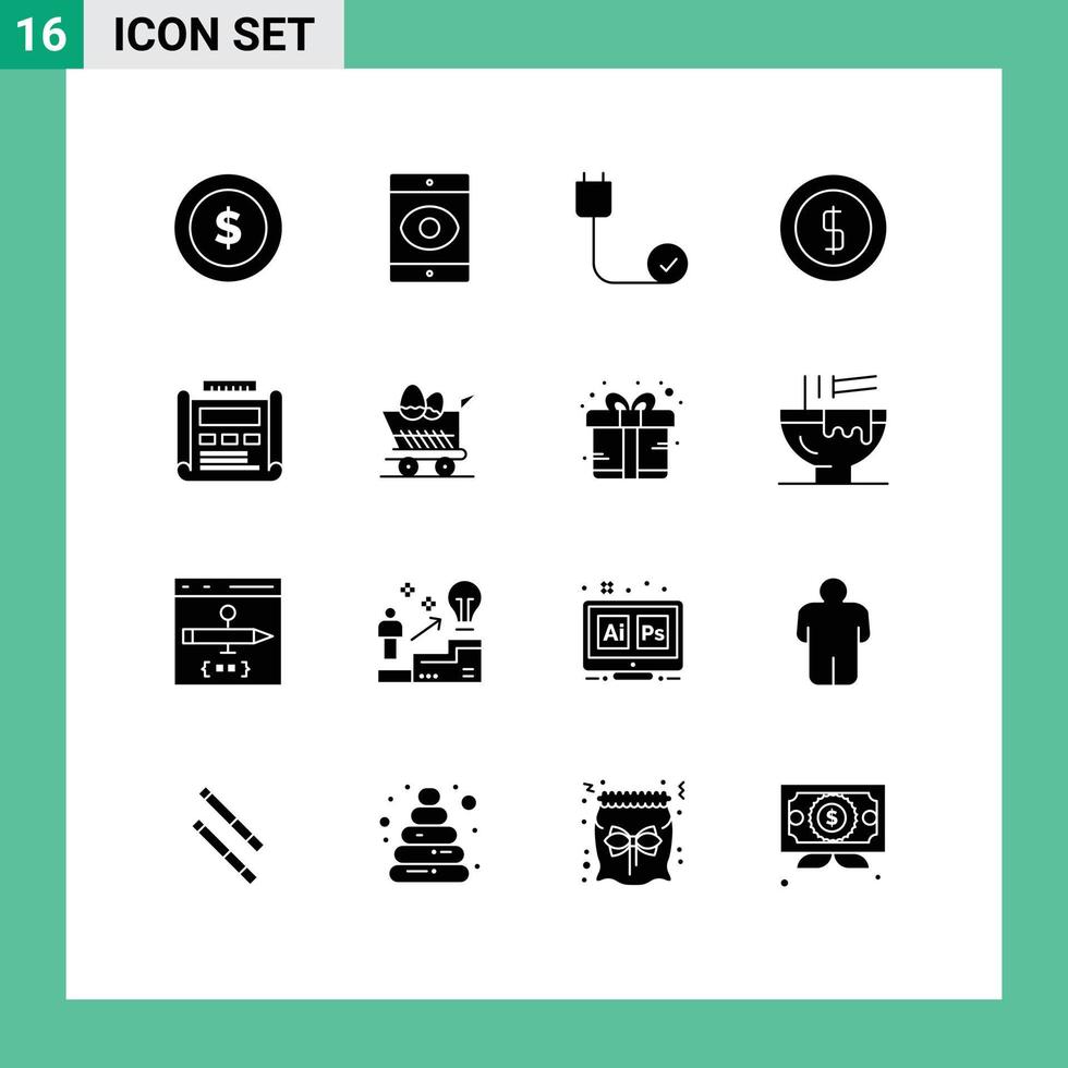 pictogram reeks van 16 gemakkelijk solide glyphs van ontwerp geld verbonden ecommerce contant geld bewerkbare vector ontwerp elementen