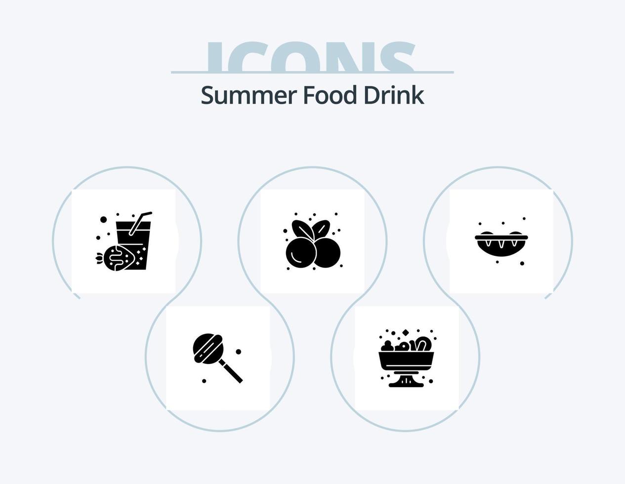 zomer voedsel drinken glyph icoon pak 5 icoon ontwerp. . zoet. zomer. sushi. gezond voedsel vector