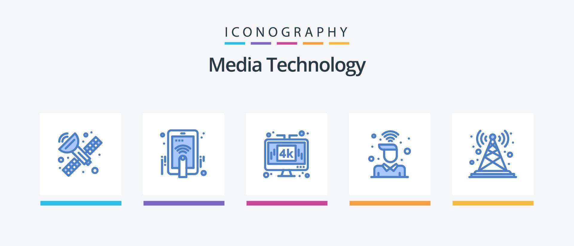 media technologie blauw 5 icoon pak inclusief antenne. gebruiker. Scherm. signaal. bureau. creatief pictogrammen ontwerp vector