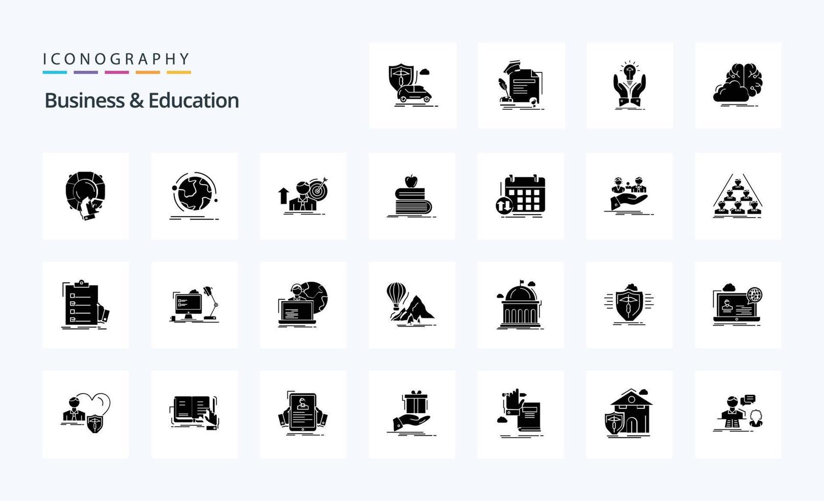 25 bedrijf en onderwijs solide glyph icoon pak vector