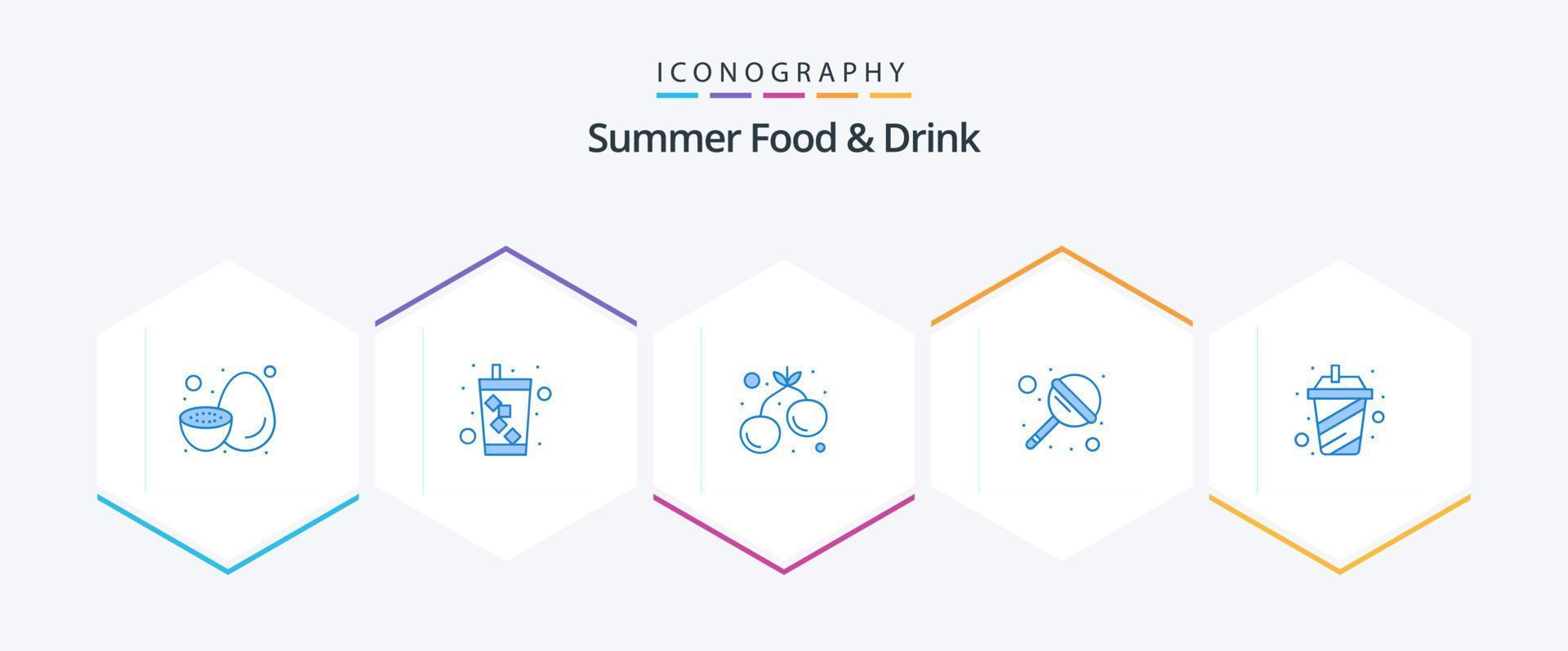 zomer voedsel en drinken 25 blauw icoon pak inclusief beker. lolly. water. lolly. zoet vector