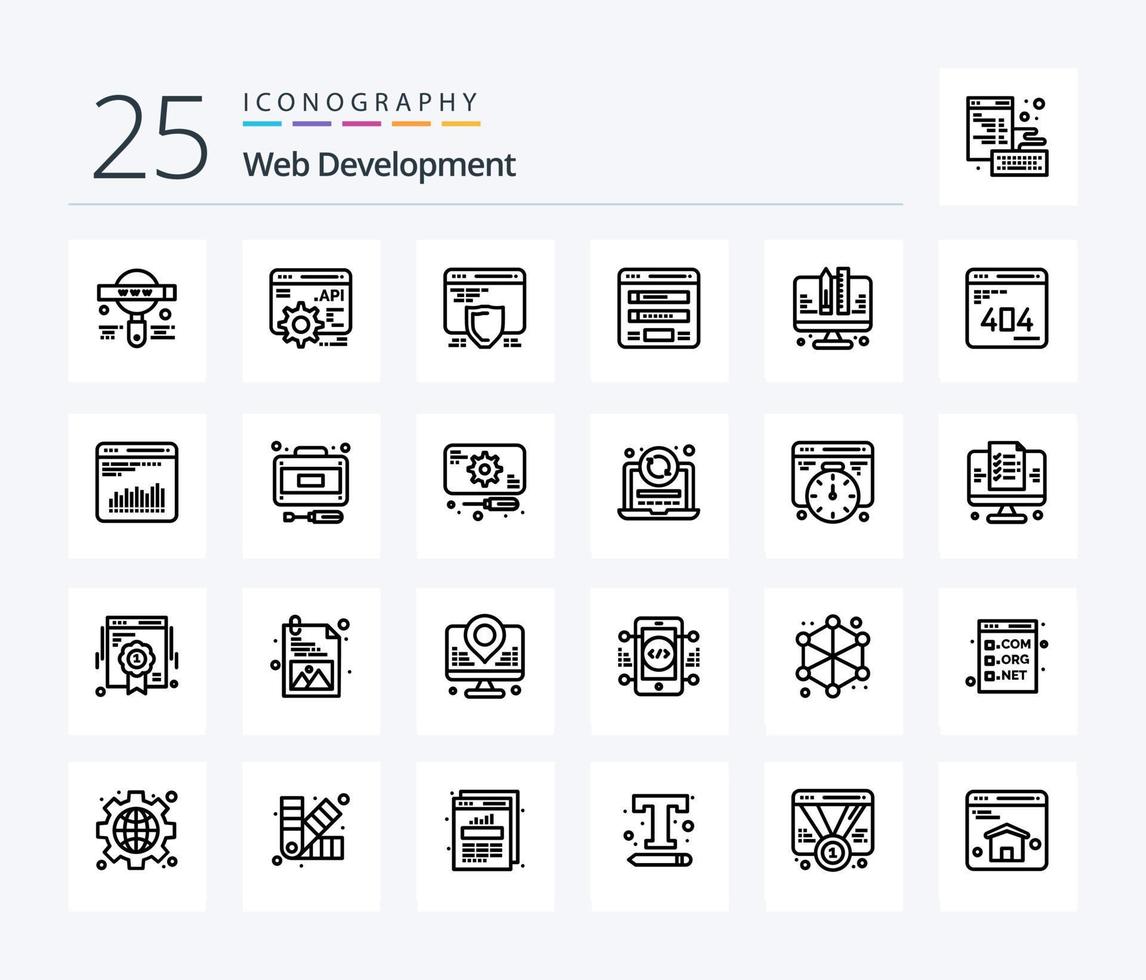 web ontwikkeling 25 lijn icoon pak inclusief ontwikkeling. web. seo. sitemap. het formulier vector