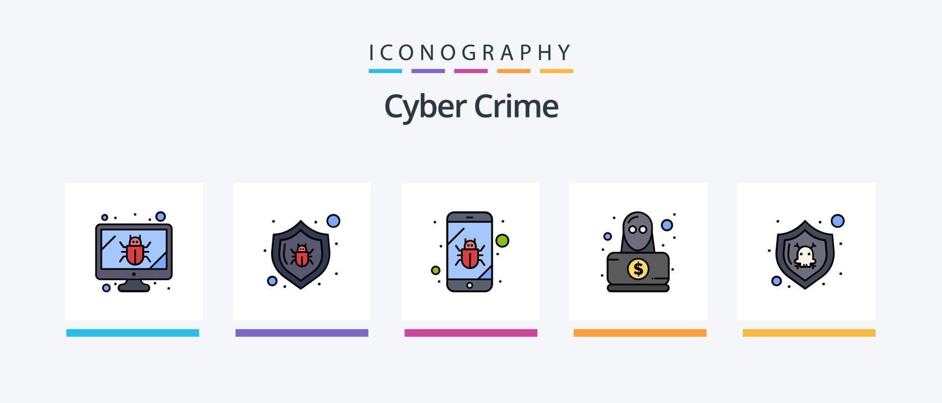 cyber misdrijf lijn gevulde 5 icoon pak inclusief . misdrijf. antivirusprogramma. computer. aanval. creatief pictogrammen ontwerp vector