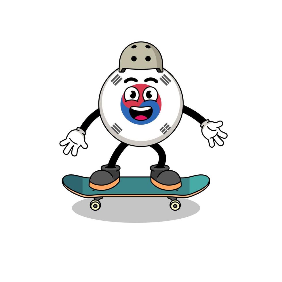 zuiden Korea vlag mascotte spelen een skateboard vector