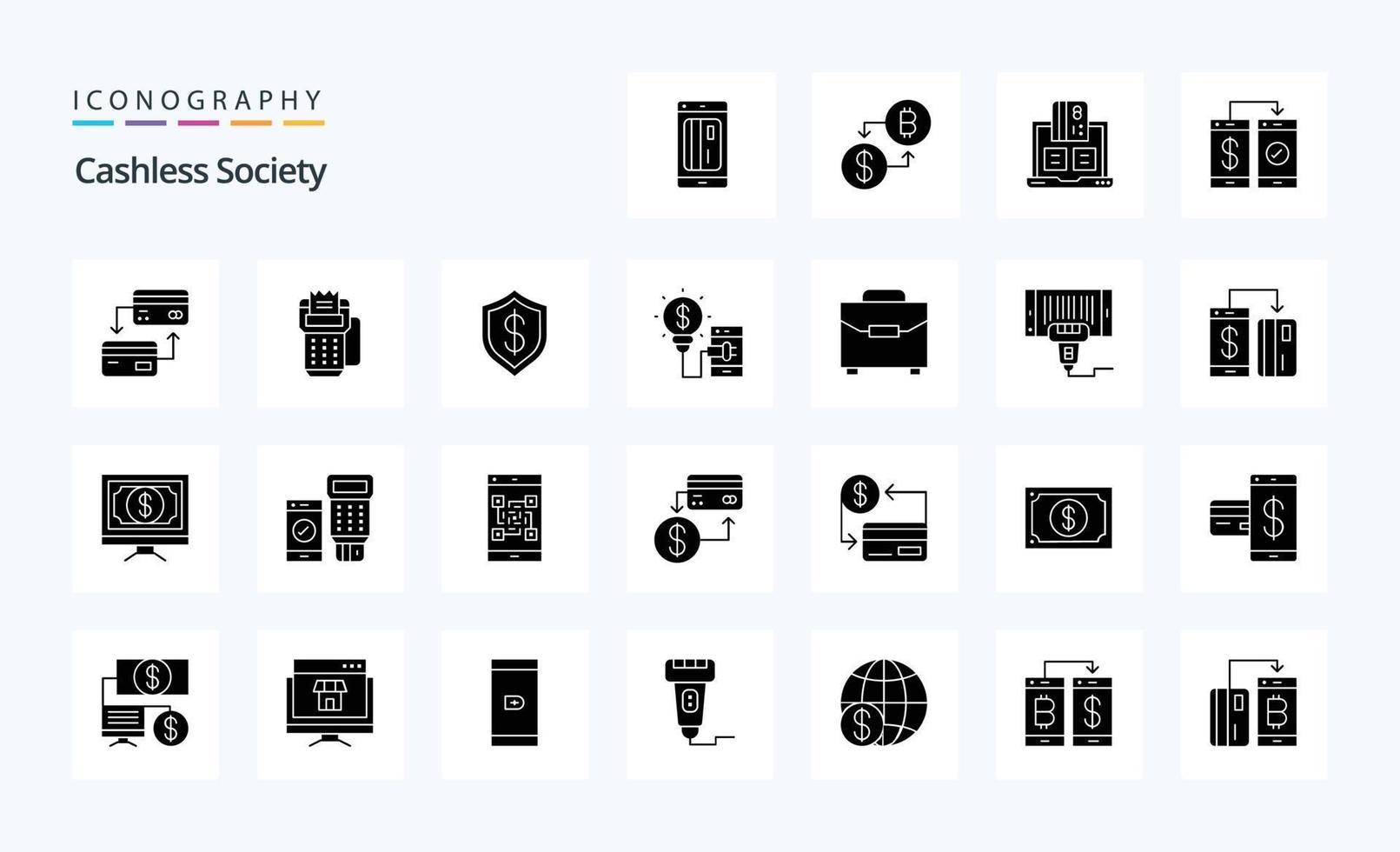 25 zonder contant geld maatschappij solide glyph icoon pak vector