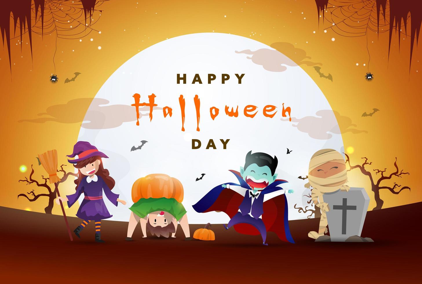 happy halloween-dag achtergrond met een feest van schattige monsters vector
