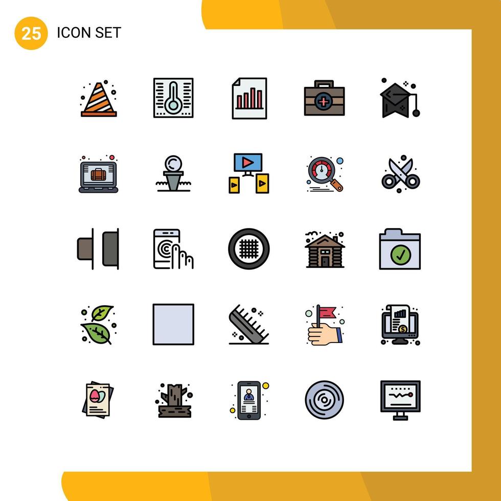25 gevulde lijn vlak kleur concept voor websites mobiel en apps afstuderen kop medisch document uitrusting vel bewerkbare vector ontwerp elementen